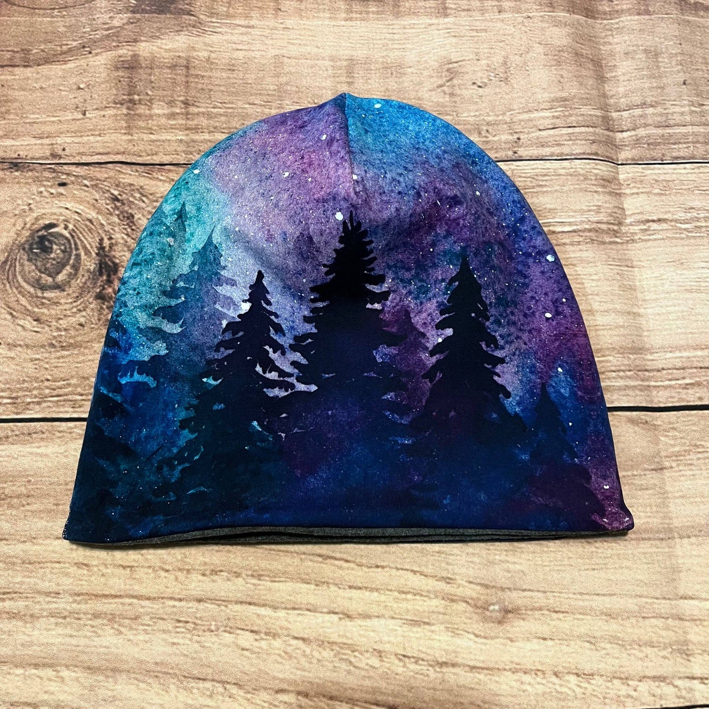 Beanie Watercolour Forest Border 3+ Years to Adult Small
