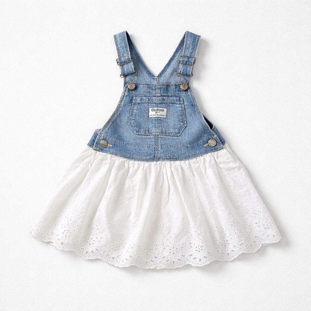 Denim White Lace Overall Dress 2T $15