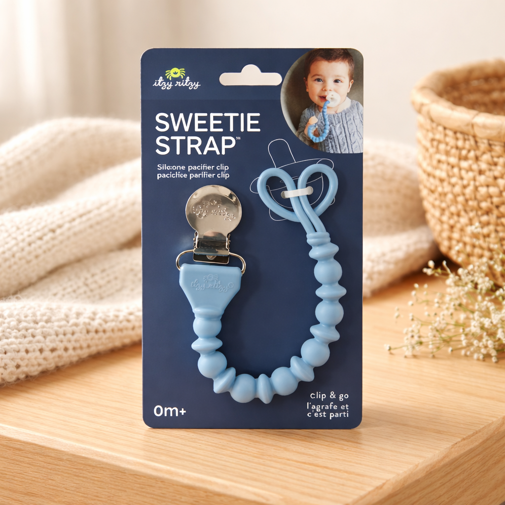 Sweetie Strap™ Silicone One-Piece Pacifier Clips Blue $10