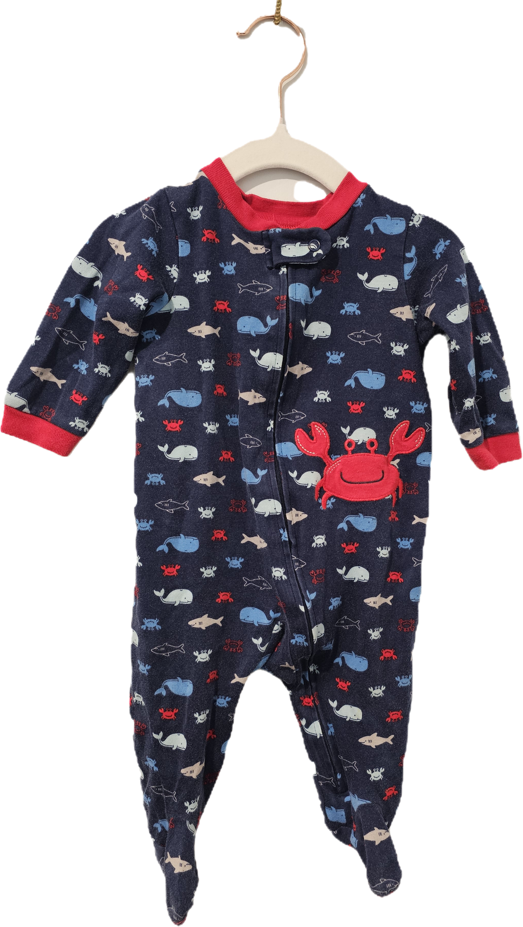 Child of Mine Sleeper Navy with Crab Red Trim 3-6m