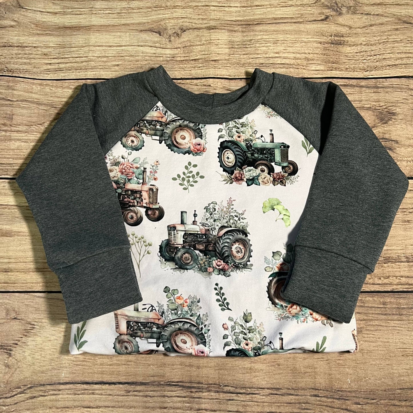 Vintage Floral Tractors Grow With Me Sweater: 1-3 Years