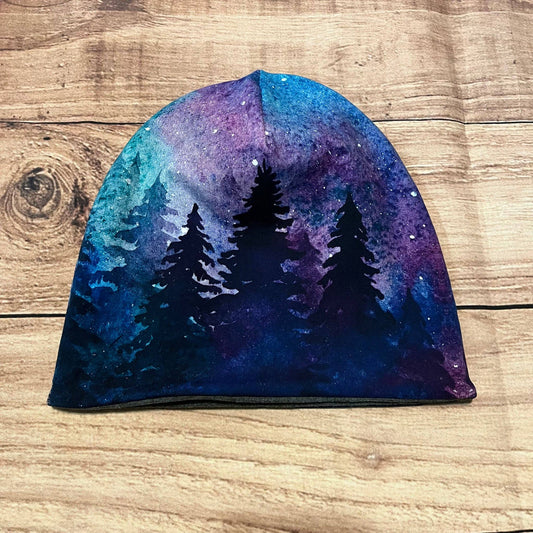 Beanie Watercolour Forest Border 3+ Years to Adult Small