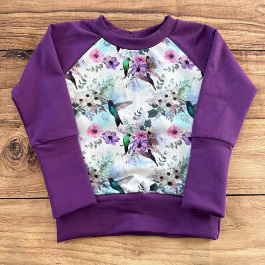 Hummingbird Floral Grow With Me Sweater: 1-3 Years