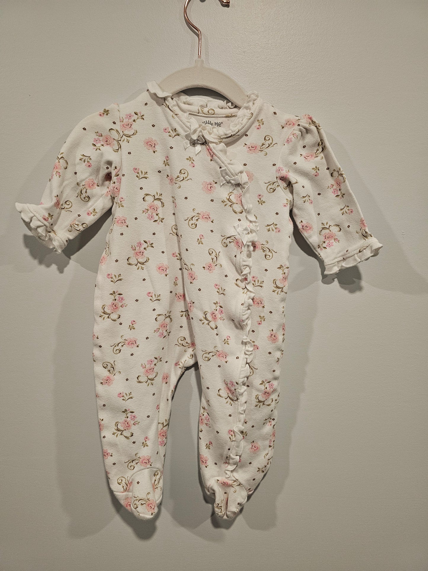 little me sleeper pink white roses 6m