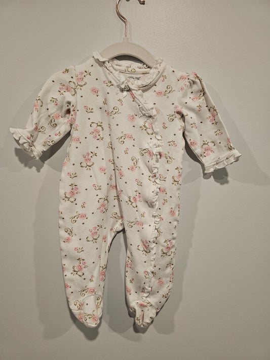 little me sleeper pink white roses 6m