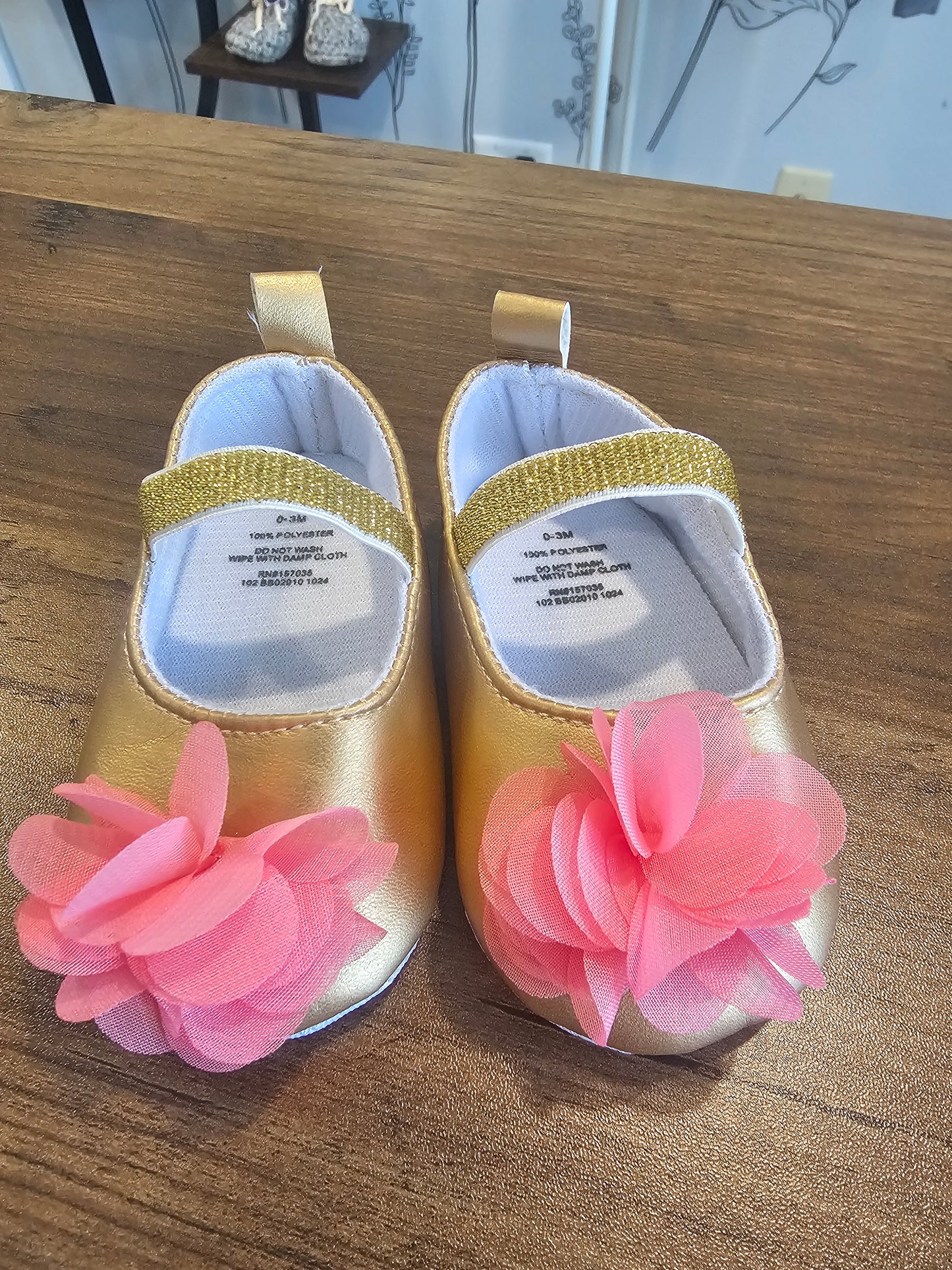 Gold with Pink Flower Dress Show 0-3m