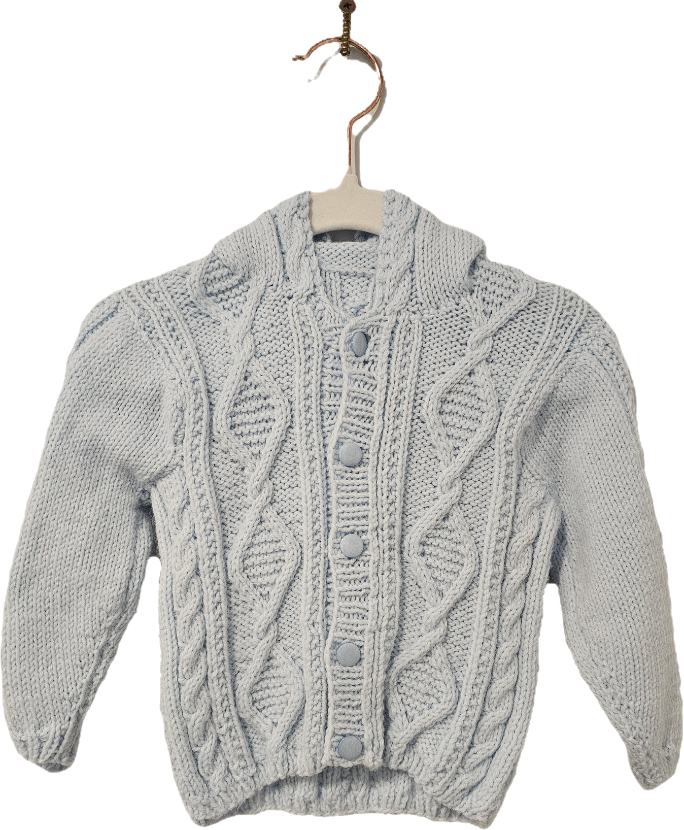 Hand Knit Light Blue Sweater with Hood 12m