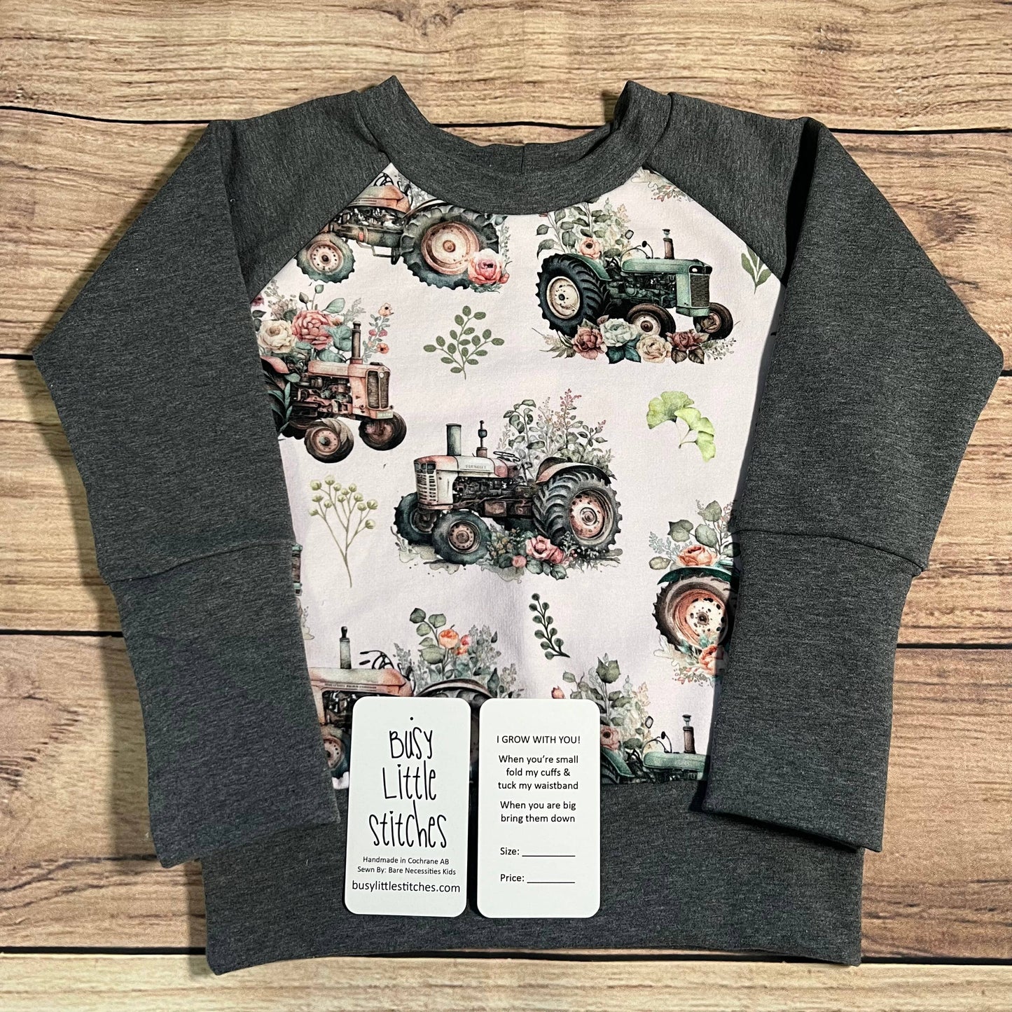 Vintage Floral Tractors Grow With Me Sweater: 1-3 Years