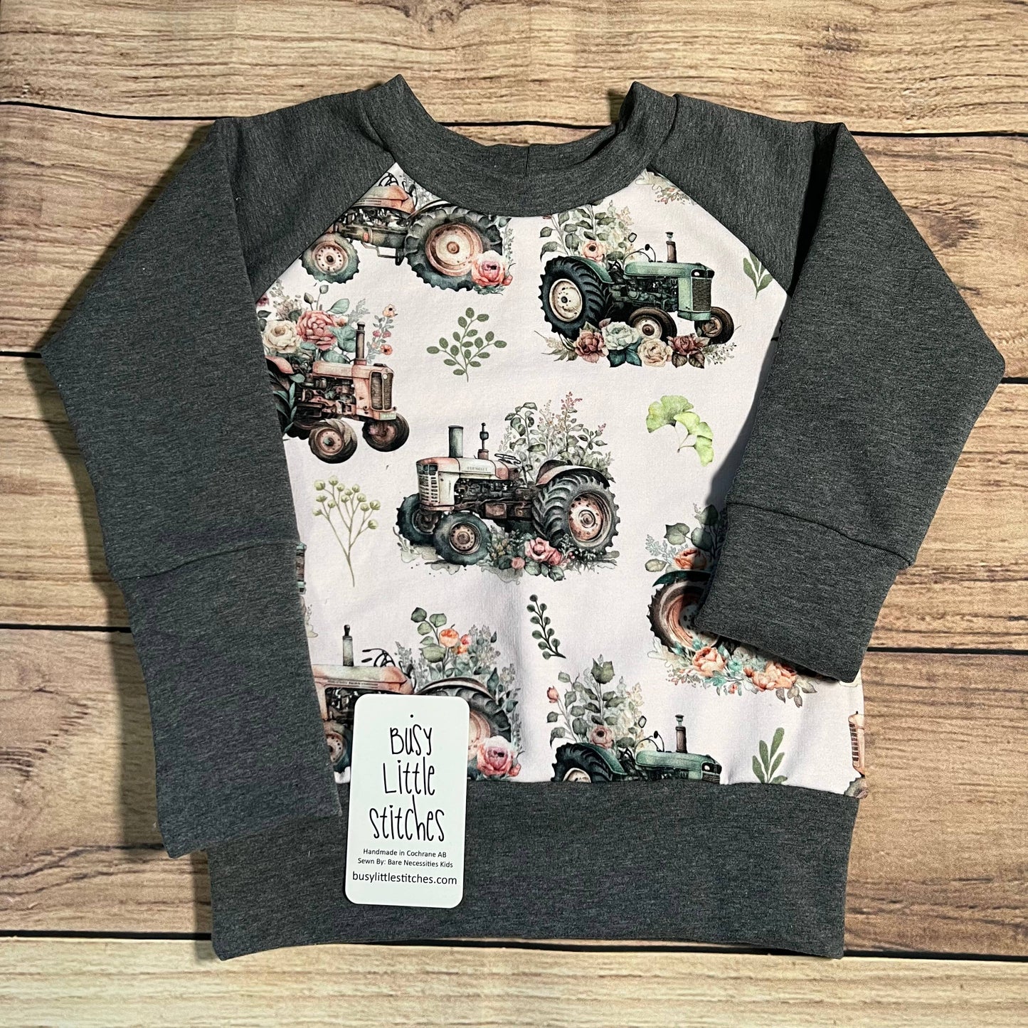 Vintage Floral Tractors Grow With Me Sweater: 1-3 Years